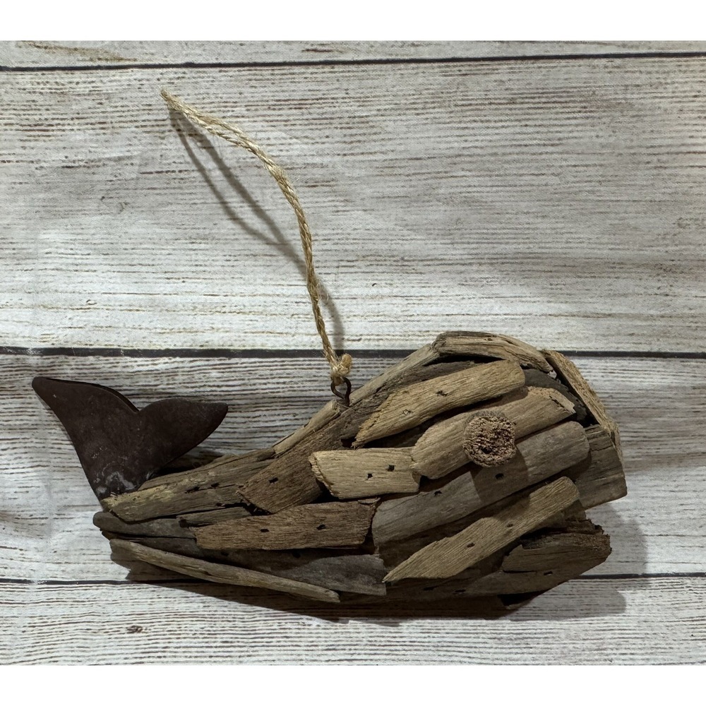 Lot of 2 Driftwood & Metal Whale and Seahorse Hanging Decor 6" Ornament TubH4 - Picture 5 of 6